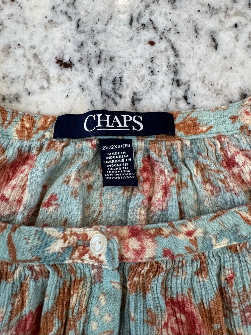 CHAPS Floral Boho Peasant Tunic Blouse Size 2X Blue Pink Cotton Viscose - Picture 5 of 11